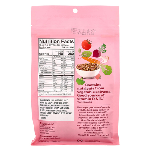 MadeGood, Хрустящая светлая гранола, клубника, 284 г (10 унций)