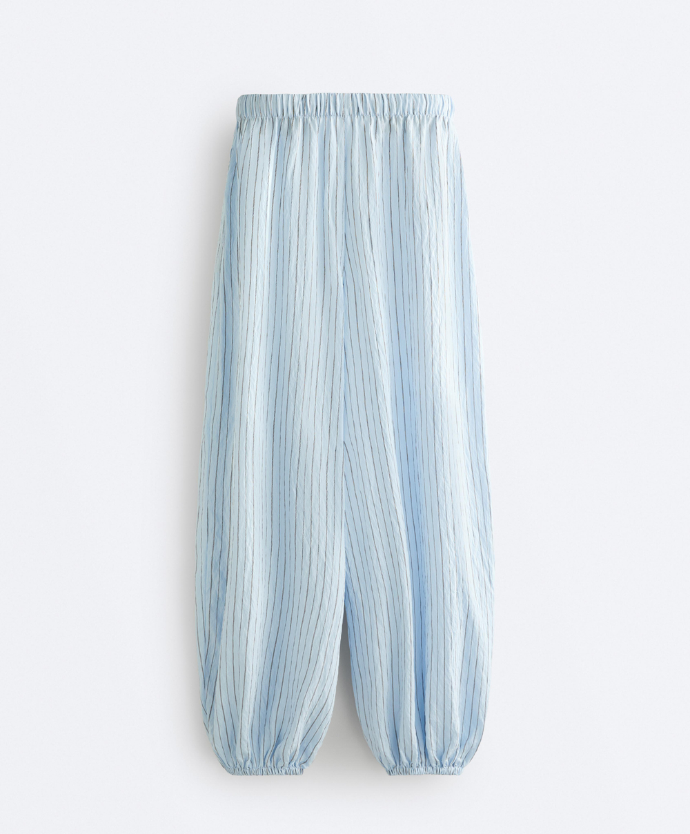 OYSHO Длинные брюки-блумер полосатые, пыльно-голубой