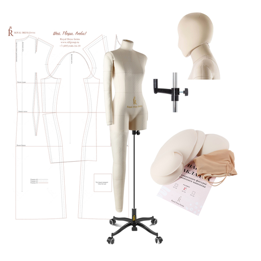 Манекен портновский Моника, комплект Про, размер 42, цвет бежевый, в комплекте накладки, руки, нога и голова