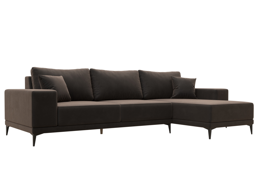Диван угловой Льюес правый, Коричневый, Велюр, 122399