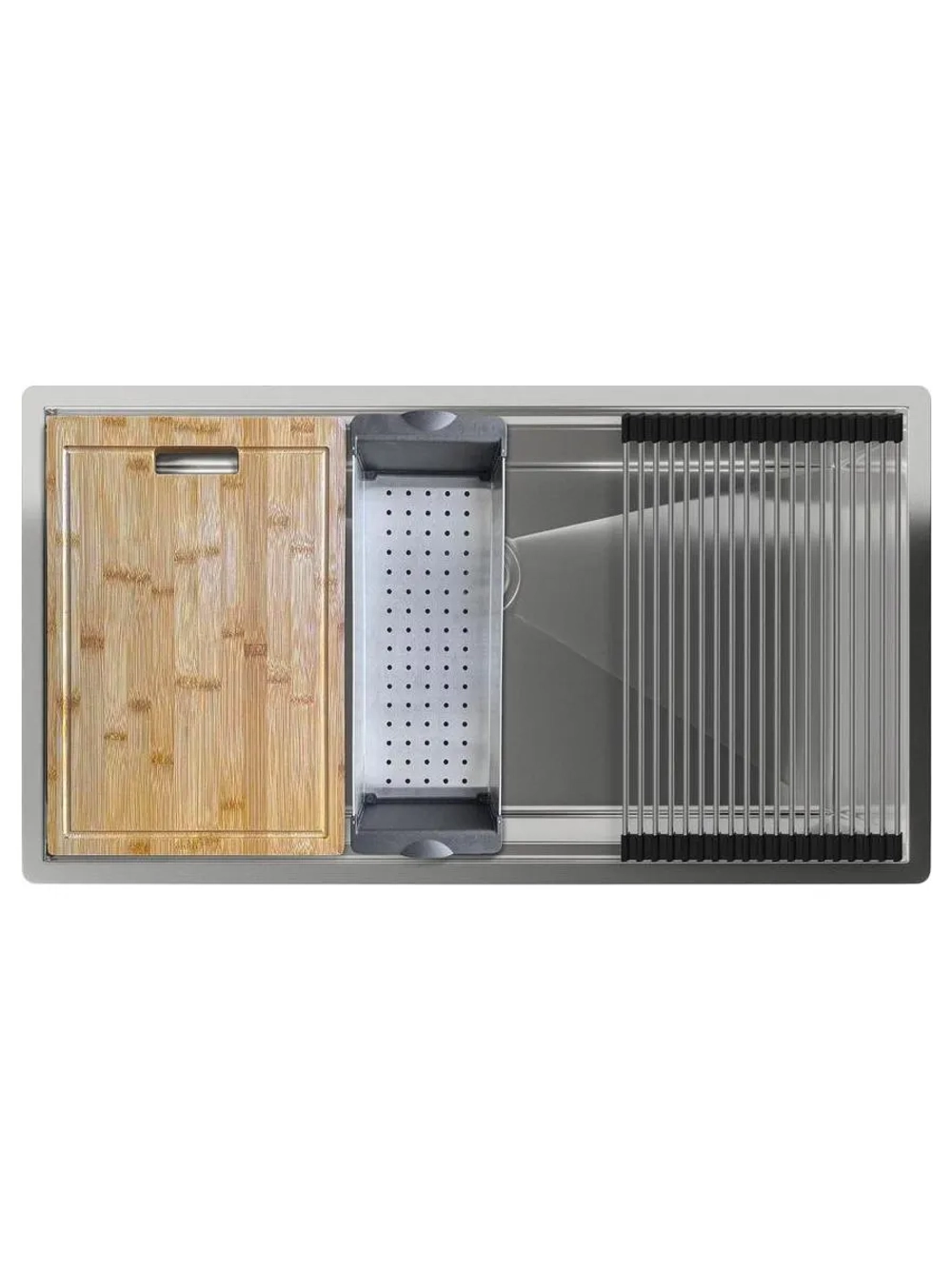 Rivelato Rinox 8044 UN Мойка нерж.сталь 1 чаши 800*440*200 в комплекте (доска, коландер, рол мат), монтаж: универсальный, материал: нержавеющая сталь, цвет: нержавеющая сталь