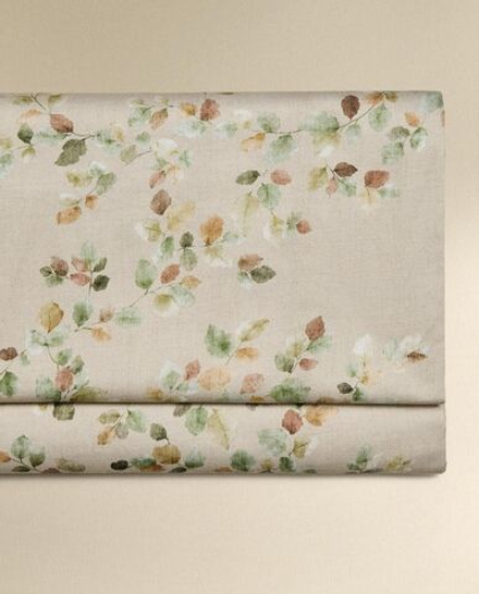 Zara Home - Простыня из атласа с принтом листьев, бежевый, 240x280 см