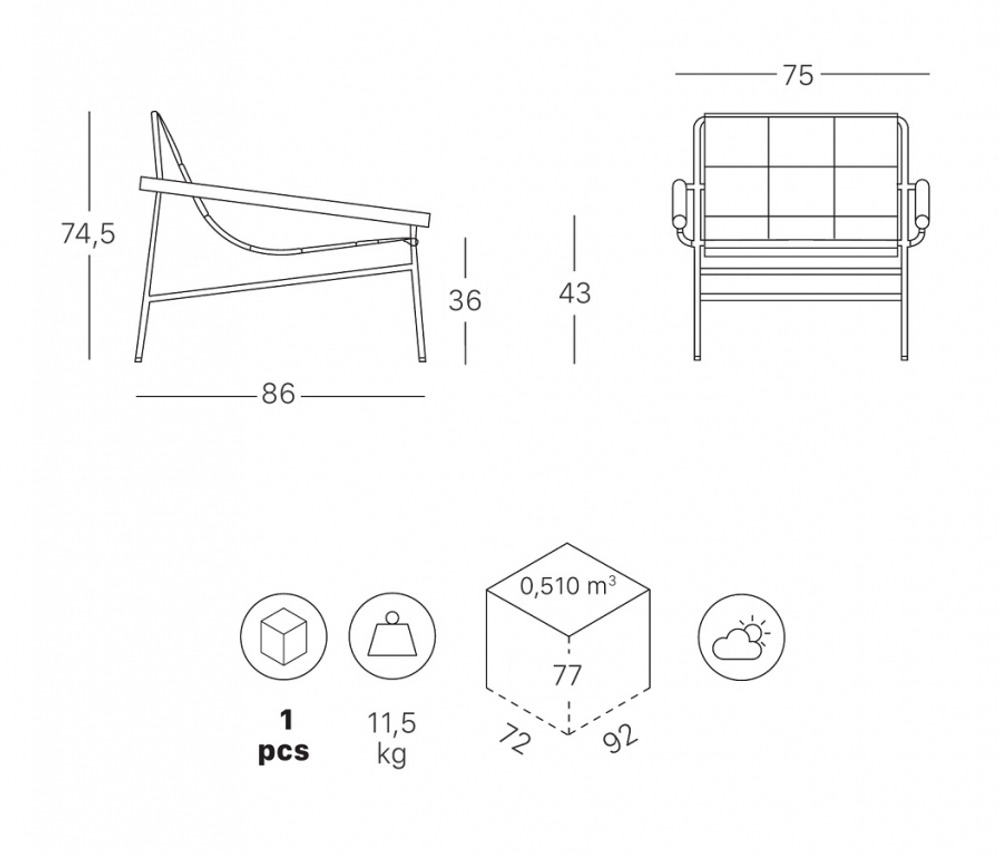 Кресло лаунж металлическое Scab Design Dress Code Glam Outdoor, терракотовый, черный