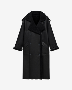 Двубортная дублёнка свободного прямого силуэта