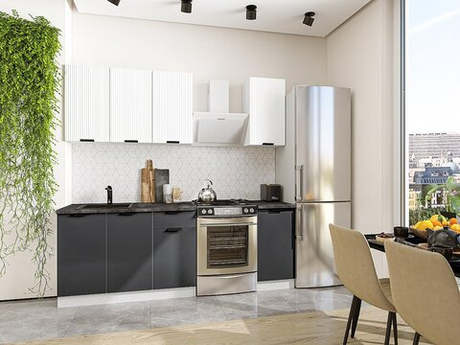 Прямая модульная кухня Евро Лайн-06 Белый/Антрацит - Белый 2140*1400*600