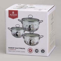 НАБОР КАСТРЮЛЬ ЭМАЛИРОВАННЫЙ, СЕРИЯ "LAVENDER CATS 6ПР. 2,0/2,8/3,8Л ДИА.18/20/22СМ