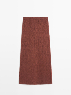 Massimo Dutti Хлопковая вязаная юбка миди, черепичный