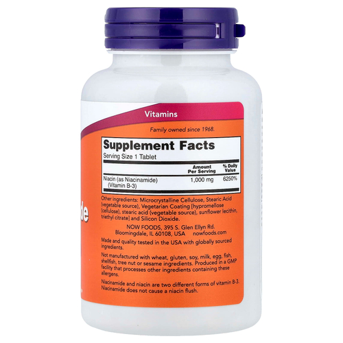 NOW Foods, никотинамид, 1000 мг, 90 таблеток