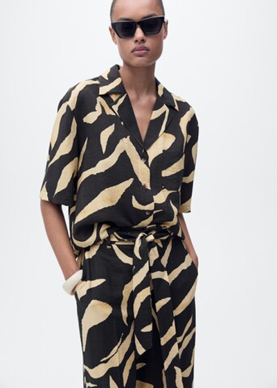 Прямые брюки с принтом и ремнем