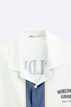 ZARA КОМБИНИРОВАННАЯ РУБАШКА С АТЛАСНЫМИ ДЕТАЛЯМИ, СИНИЙ