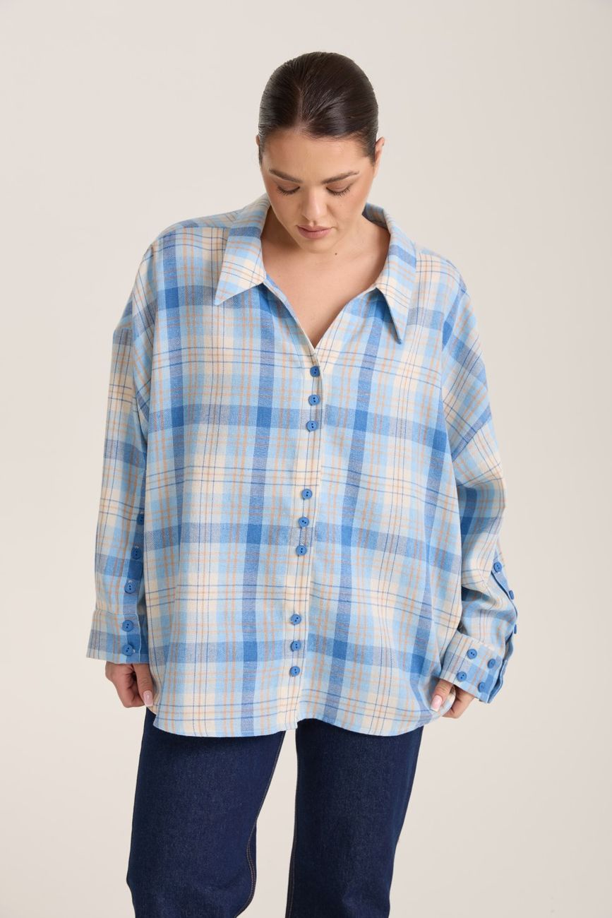 Рубашка в клетку оверсайз, голубой