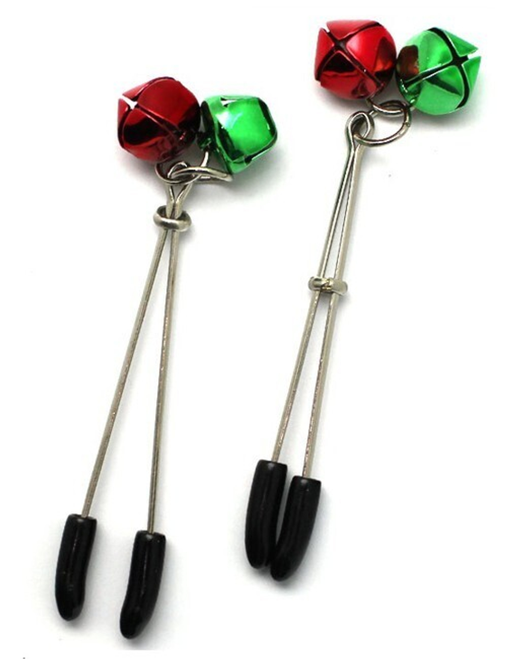 Зажимы для груди с цветными бубенчиками (Цвет: серебристый, красный, зеленый)