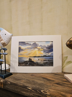 Картина авторская акварельная в паспарту 21*30 см на стену для интерьера "Он, она и собака"