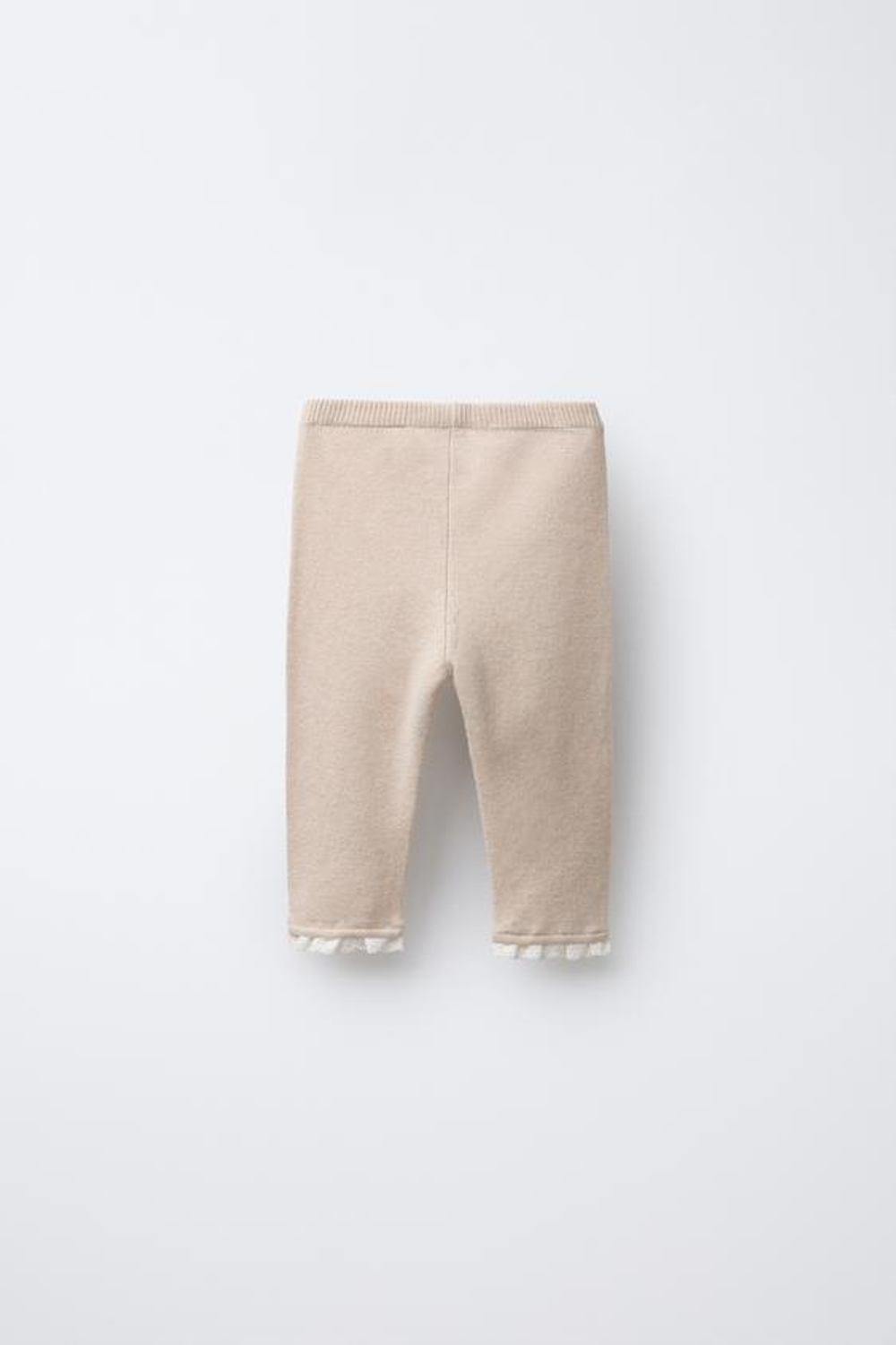 ZARA ТРИКОТАЖНЫЕ ЛЕГИНСЫ С КРУЖЕВОМ, СВЕТЛО-БЕЖЕВЫЙ