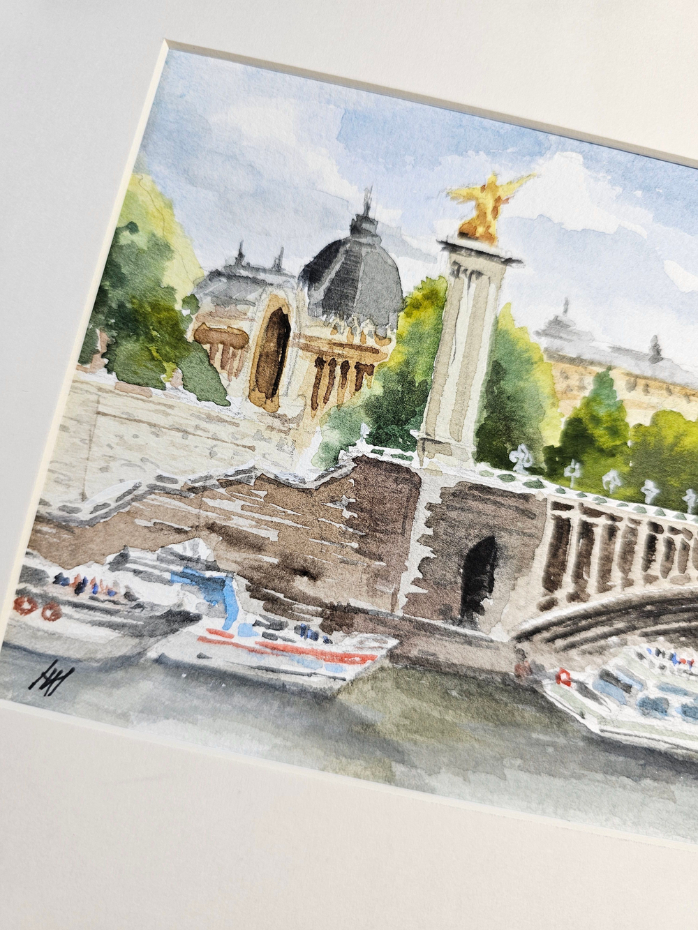 Картина авторская акварельная в паспарту 21х30 см на стену для интерьера "Мост Александра III. Париж"