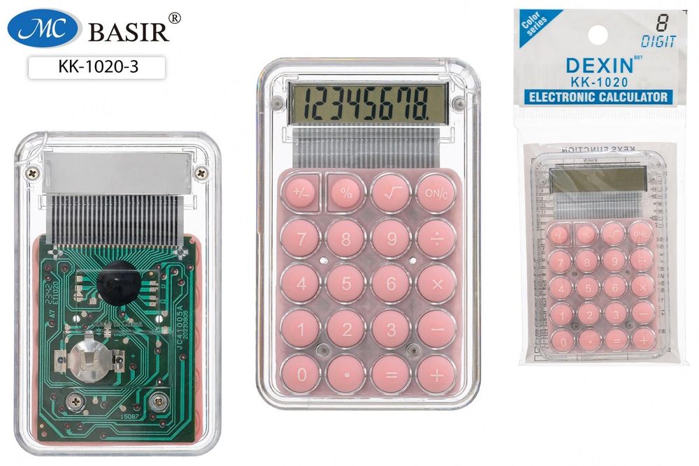 Калькулятор для детей 8-разрядный питание от батарейки прозрачный розовый (Basir) Калькулятор для детей 8-разрядный питание от батарейки прозрачный розовый (Basir)