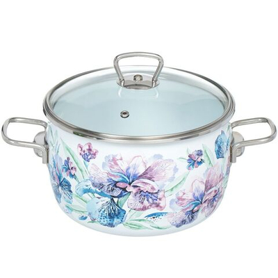 Кастрюля сталь, эмал, 4 л, с крыш, Vitross, Iris белоснежный, 1SC205S, индукц