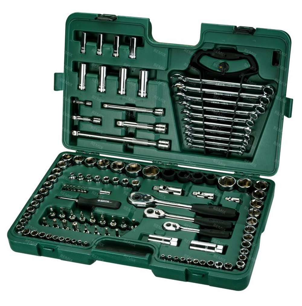 Унив. набор торц. головок 1/4". 3/8" и 1/2" DR "дм 5/32"1-1/4" и 4-32мм и кл.. 120 предметов