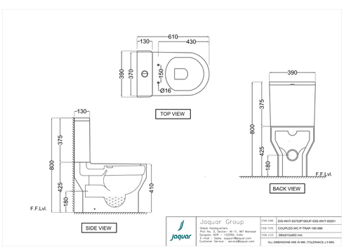 Jaquar, Унитаз напольн. с бачком для МГН, сиденье из дюропласта, белый DIS-WHT-93753P180UF