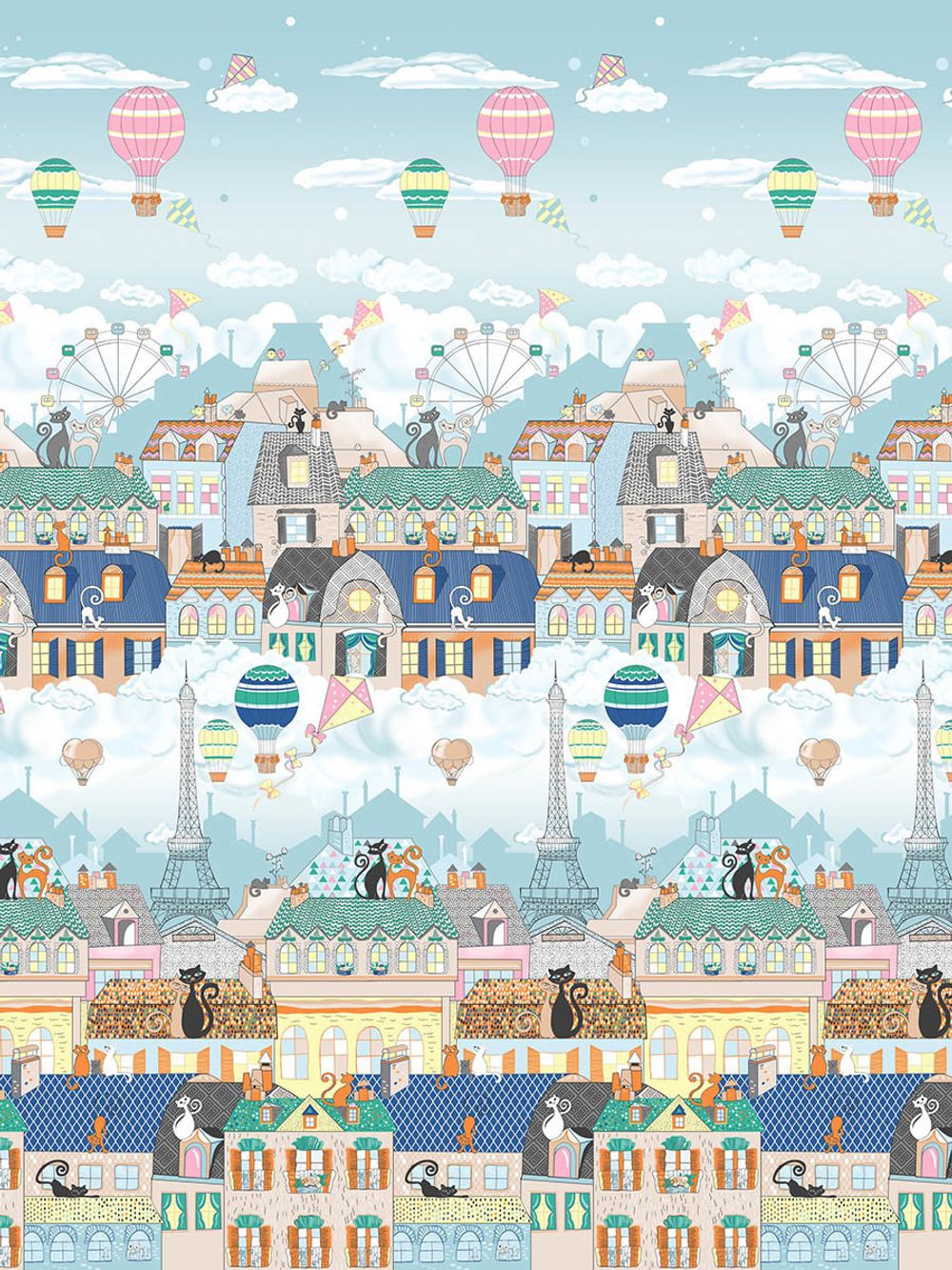 Постельное белье Сказка "Париж" евро Наволочка 50х70 см 2 шт Простынь на резинке 180х200 см Пододеяльник 200х215 см, перкаль