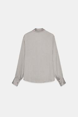 ZARA БЛУЗА С V-ОБРАЗНЫМ ВЫРЕЗОМ И ЗАВЯЗКАМИ — ZW COLLECTION, ЖЕМЧУЖНО-СЕРЫЙ