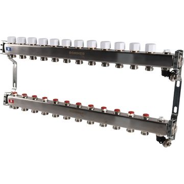 Коллектор Rommer 1"x3/4" на 12 контуров с запорными клапанами (нерж. сталь) RMS-3201-000012