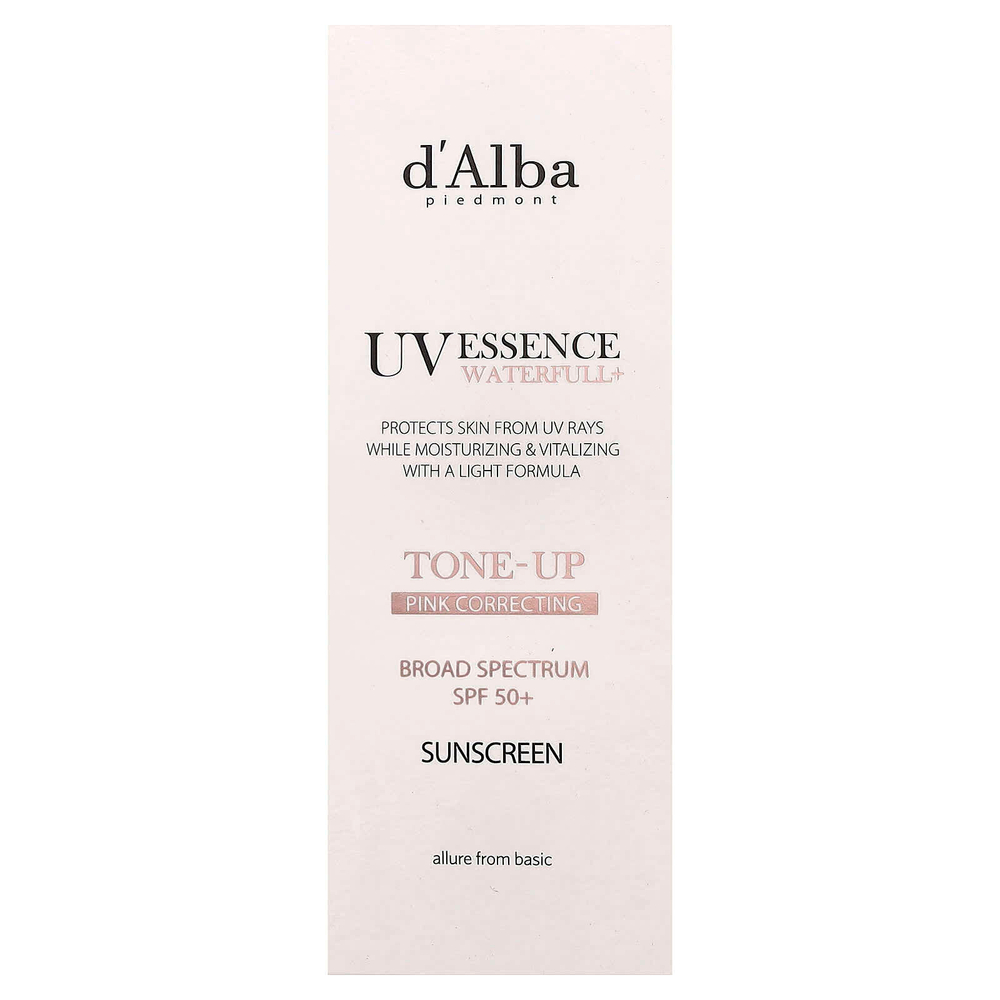 d'Alba, UV Essence Waterfull + Sunscreen, корректирующий розовый тон, SPF 50+, 50 мл (1,69 жидк. Унции)