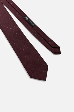 ZARA ГАЛСТУК В ГОРОШЕК ИЗ 100% ШЕЛКА, ГРАНАТОВЫЙ