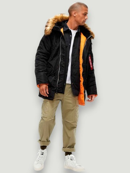 Куртка Аляска Alpha Slim Fit N-3B (черная - black/orange)