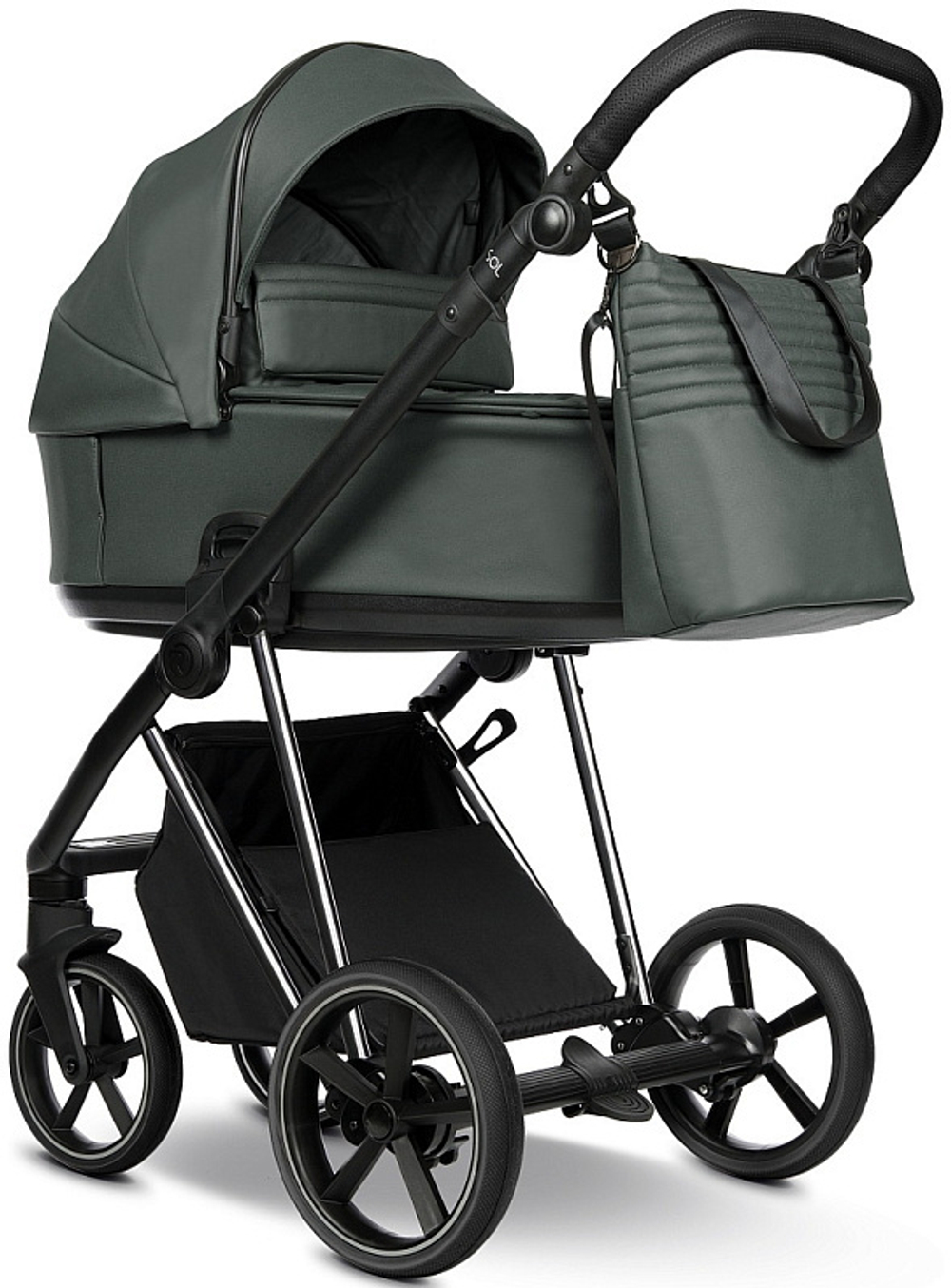 Детская коляска Roan Sol Vintage Luxury Leather 2.0 3 в 1 с автокреслом Tutis Elo Black VEGA79DB Atlantic Deep/Nickel/руч.Black