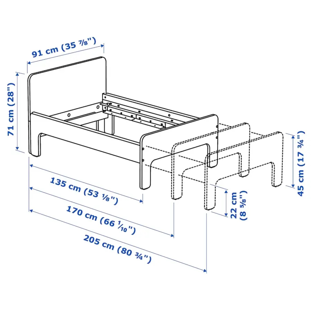 Выдвижной каркас кровати - SLÄKT/SLАKT  IKEA/ СЛЭКТ ИКЕА, 205х91х71 см, белый/зеленый