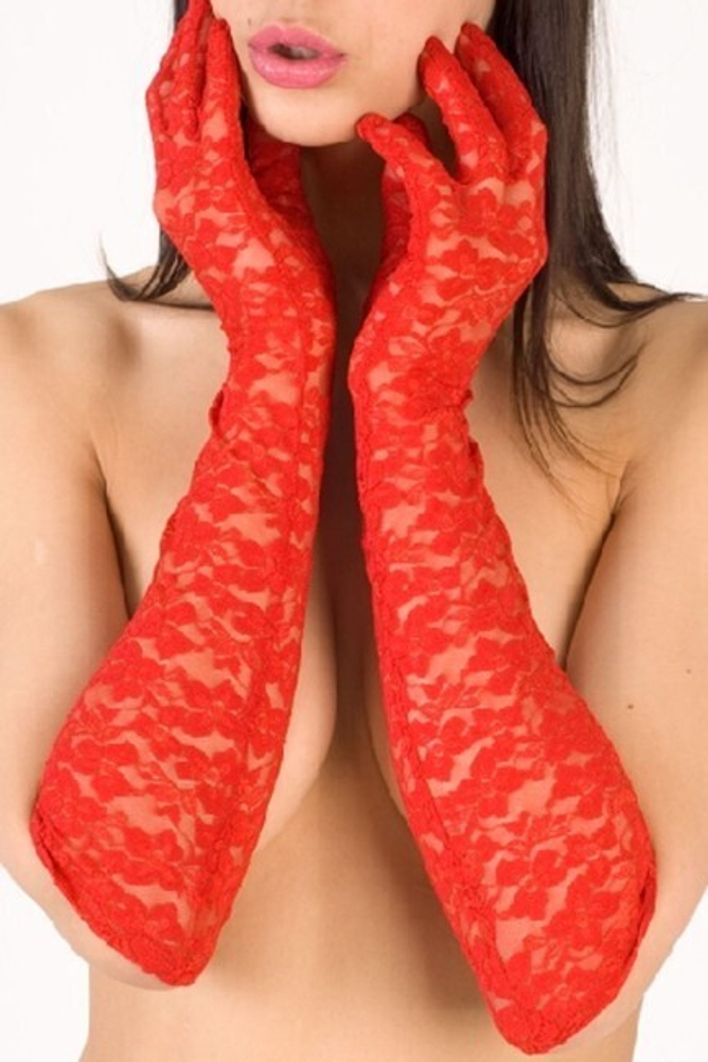 Перчатки кружевные длинные красные (45 см) (Цвет: красные)