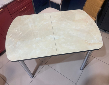 Стол разд Стеклянный подстолье прямое хром Царг.пояс венге Ст-ца мрамор бежевый (венге)