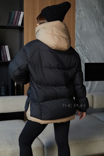 Женский черно-коричневый многослойный пуховик