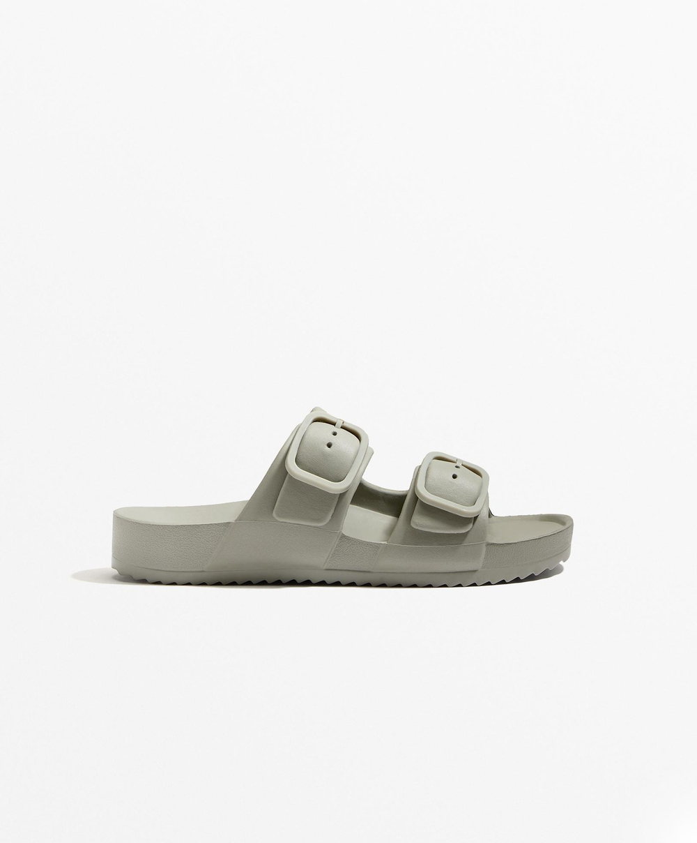 OYSHO Шлепанцы с пряжками, светлый хаки