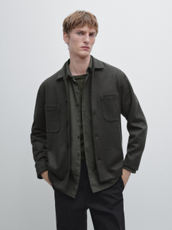 Massimo Dutti Куртка-рубашка с карманами на пуговицах, хаки