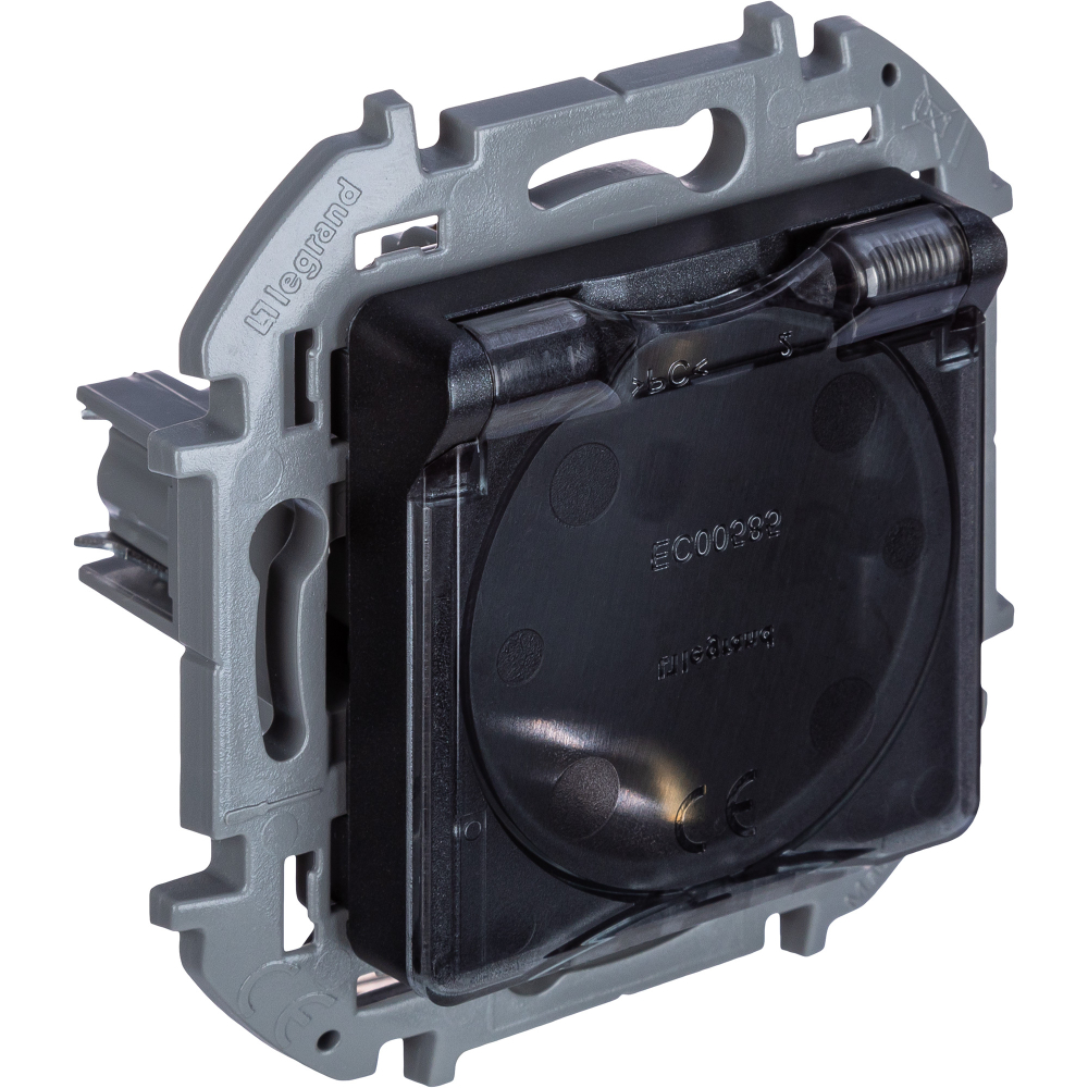 Розетка с заземлением IP44 со шторками с защитной крышкой 16А 250В антрацит Inspiria Legrand