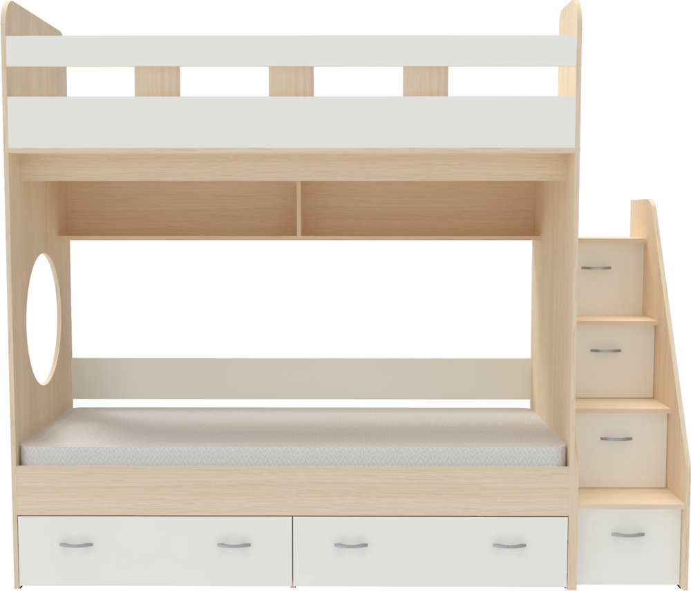 Двухъярусная кровать КарИВи Юниор 1 80х190  Дуб Молочный Белый