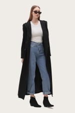 Черное шерстяное пальто "Элен" с капюшоном