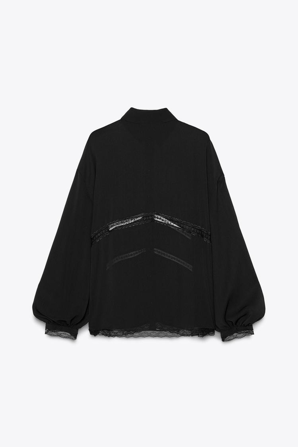 ZARA СТРУЯЩАЯСЯ РУБАШКА С КРУЖЕВОМ, ЧЕРНЫЙ