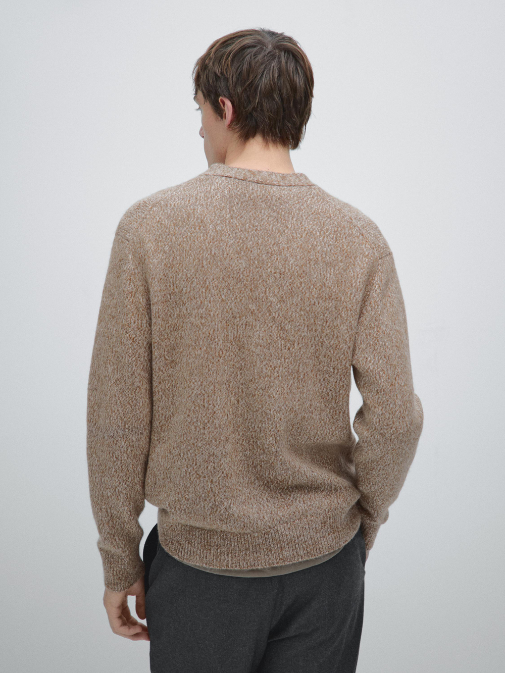 Massimo Dutti Вязаный кардиган из смесовой шерсти, бежевый