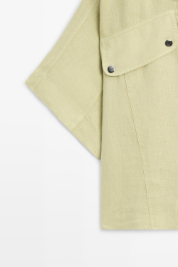 Massimo Dutti Льняная рубашка с короткими рукавами и кнопками, лаймовый