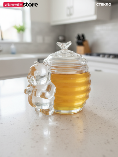 Баночка для меда 240 мл. с крышкой и декором "Мишка"