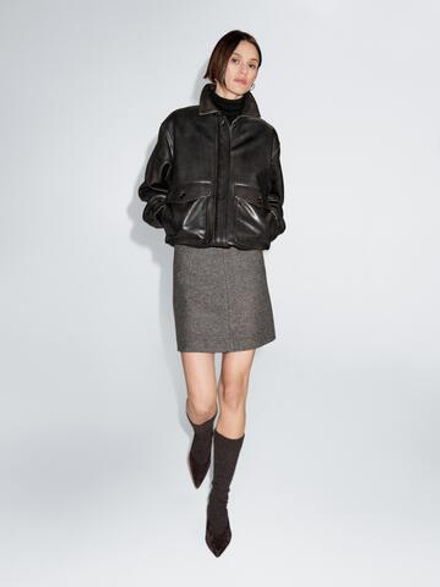 Massimo Dutti Меланжевая короткая юбка из смеси альпаки и фетра, темно-серый