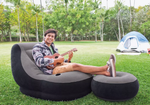 Кресло надувное Intex 68564 Ultra Lounge 137х102х79 см с пуфиком / Шезлонг надувной Интекс велюровый с подстаканником для дома и дачи