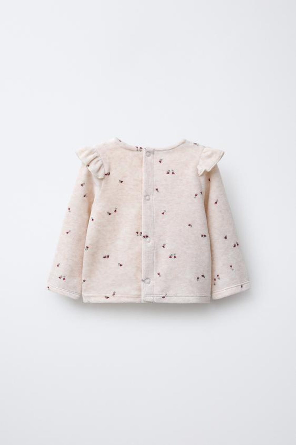 ZARA ВЕЛЮРОВАЯ ФУТБОЛКА С ЦВЕТОЧНЫМ ПРИНТОМ, СВЕТЛО-БЕЖЕВЫЙ