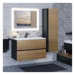 Тумба с раковиной Uperwood Barsa 80 см, раковина белая, подвесная тумба черная/дуб сонома