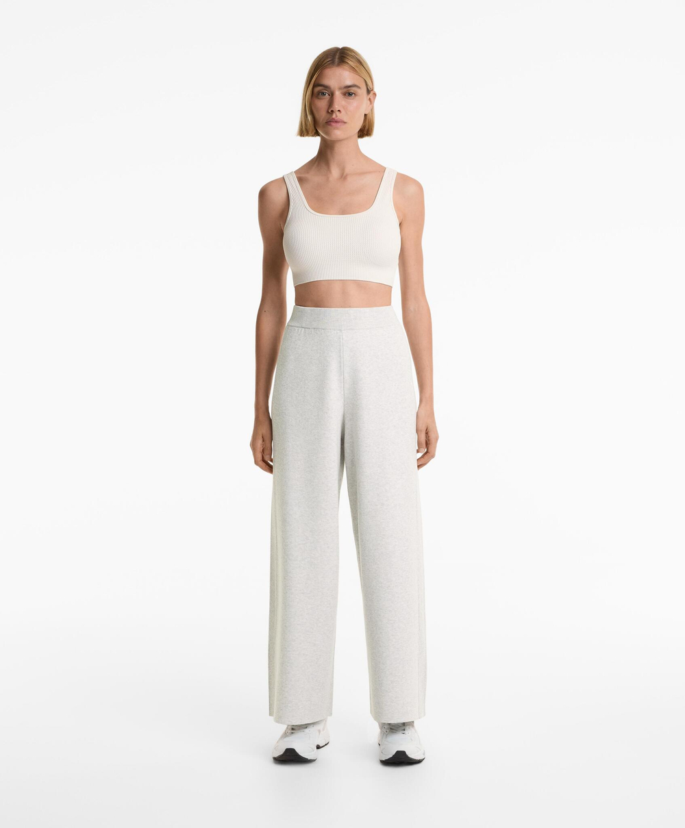 OYSHO Прямые брюки с резинкой по бокам, серый меланж