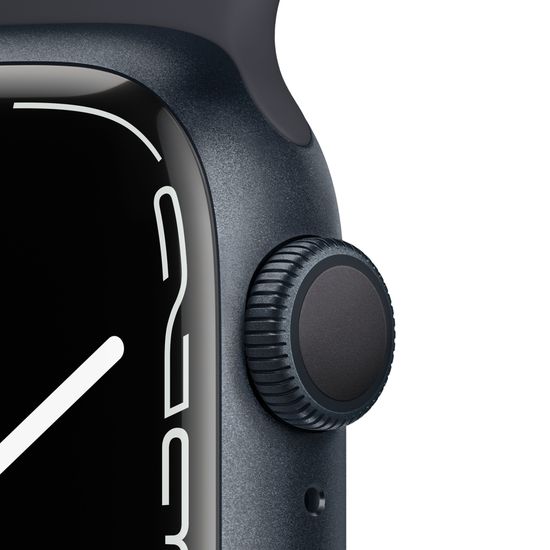 Apple Watch Series 7, 41 мм, корпус из алюминия цвета «тёмная ночь», спортивный ремешок «тёмная ночь»