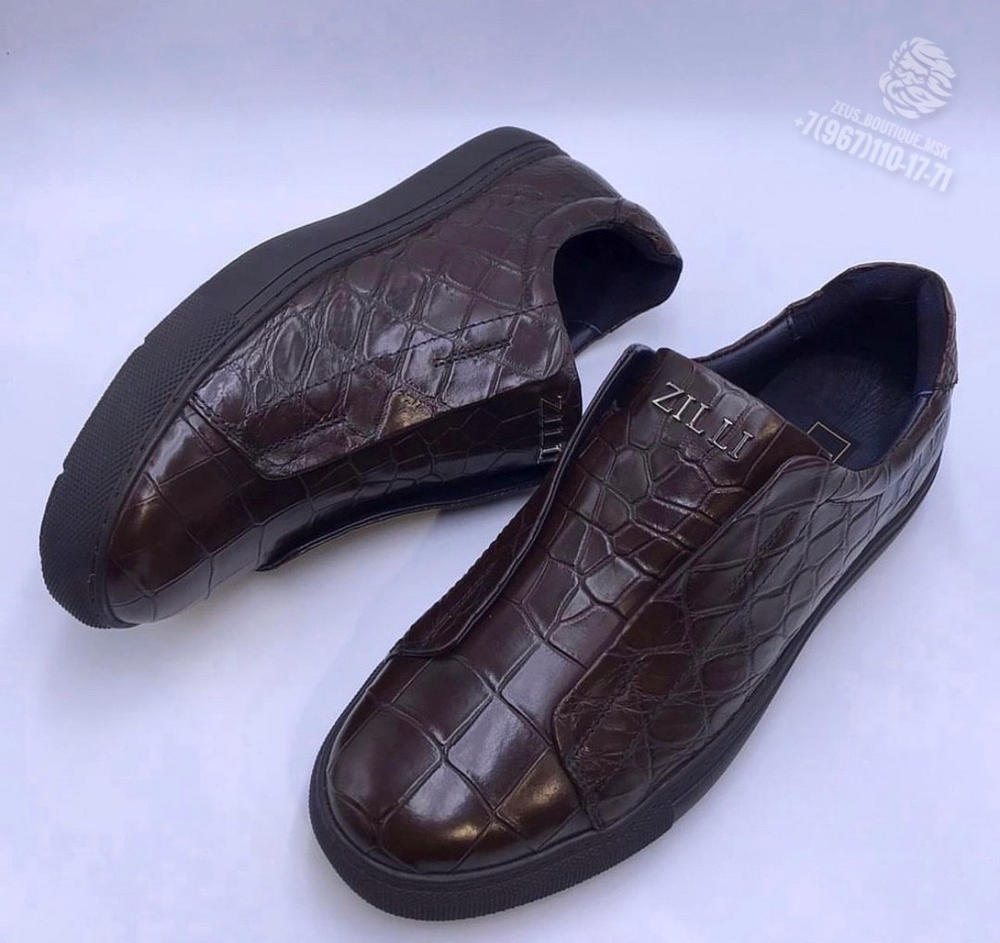 Слипоны Zilli из кожи крокодила